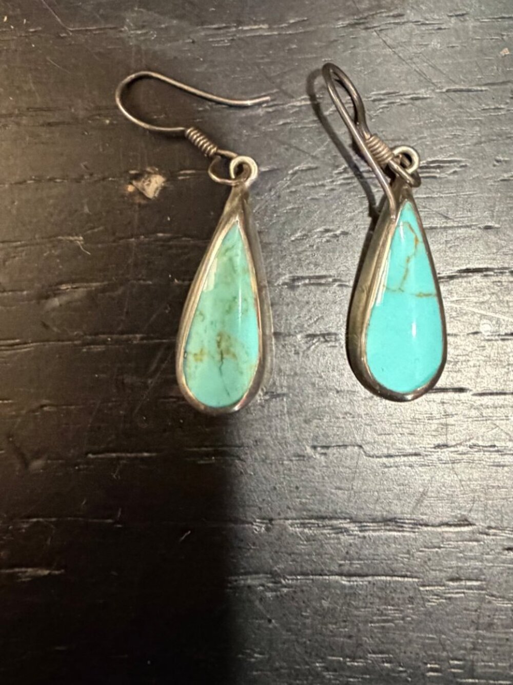 Vintage Mexico 925 Sterling Silver Turquoise Drop Earrings